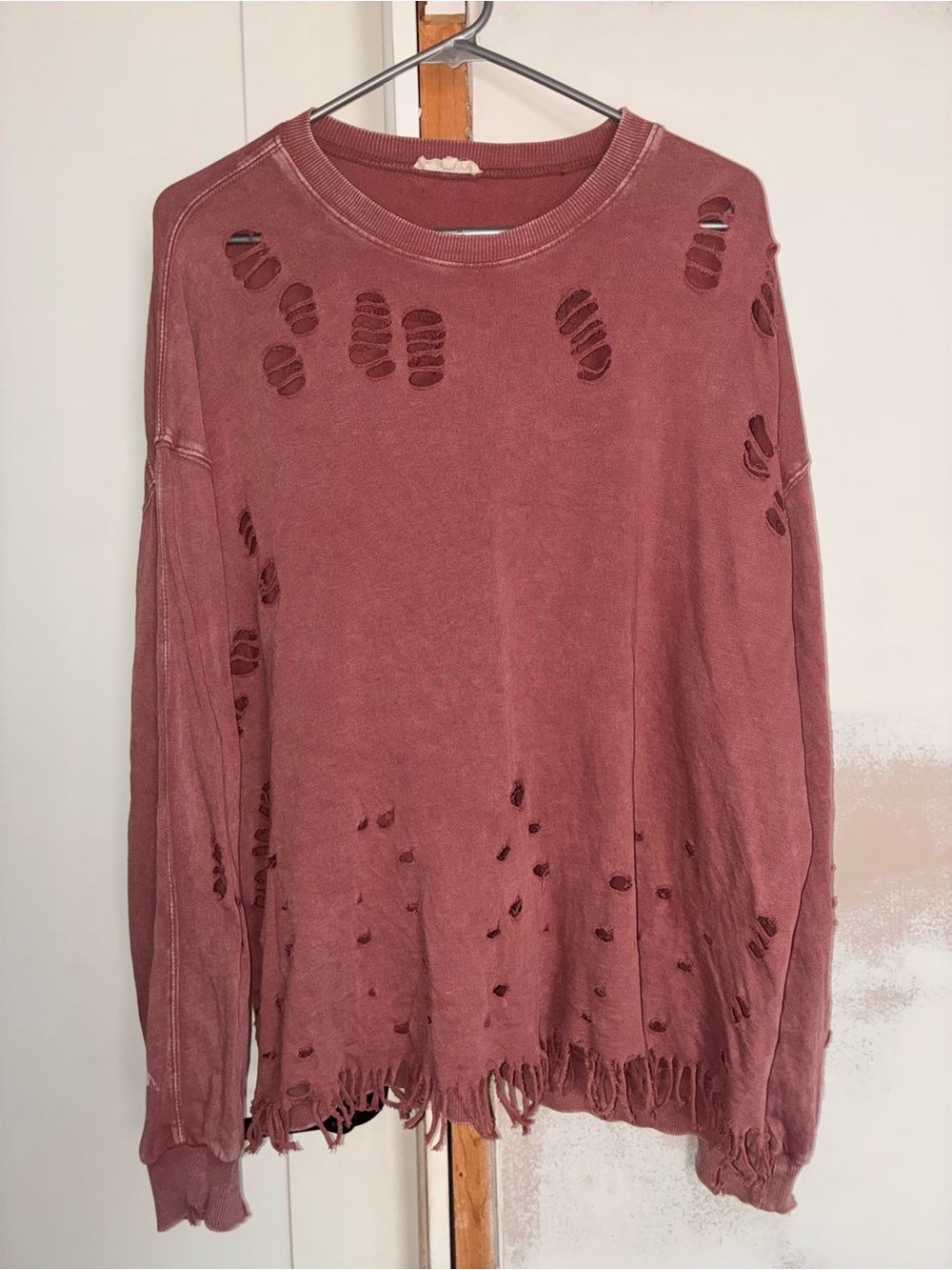 easel Distressed Mauve Pullover Sweatshirt
